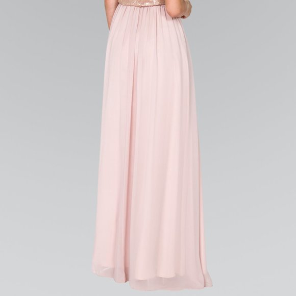 NEW OFF SHOULDER SLEEVELESS A-LINE CHIFFON DRESS EMBROIDERED WITH SEQUIN GL2416 - Picture 10 of 10